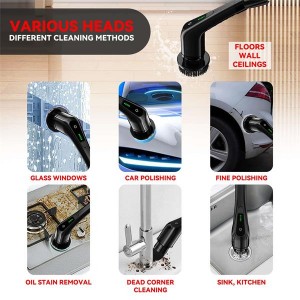 Cordless Electric Spin Scrubber Powerful Cleaning Brush with 7 Replaceable Brush Heads 2 Adjustable Speeds, 3 Size Handle for Home Floor Kitchen Bathroom Tub-Black