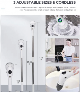 Electric Spin Scrubber with Night light and LED Display, Cordless Cleaning Brush with 8 Replaceable Heads & Adjustable Extension Handle, 3 Speeds, Cleaning for Bathroom Tub Grout Floor Wall Sink Tile