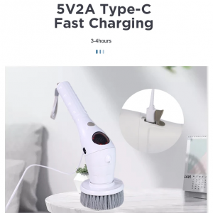 Electric Spin Scrubber with Night light and LED Display, Cordless Cleaning Brush with 8 Replaceable Heads & Adjustable Extension Handle, 3 Speeds, Cleaning for Bathroom Tub Grout Floor Wall Sink Tile