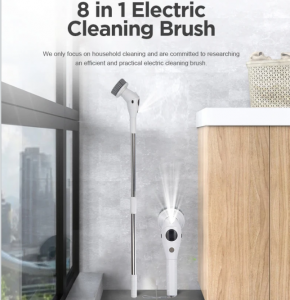 Electric Spin Scrubber with Night light and LED Display, Cordless Cleaning Brush with 8 Replaceable Heads & Adjustable Extension Handle, 3 Speeds, Cleaning for Bathroom Tub Grout Floor Wall Sink Tile