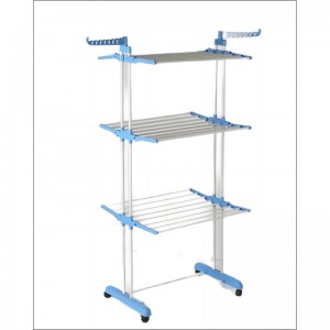 4-Tier Foldable Stainless Steel Drying Rack Clothing, Movable Drying Rack with 4 castors
