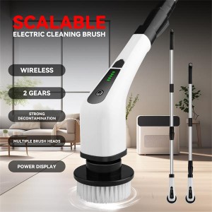 Cordless Electric Spin Scrubber Cleaning Brush with 7 Replaceable Brush Heads Dual Speeds, 3 Detachable Long Handle for Home Floor Kitchen Bathroom Tub-White