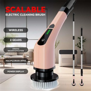 Cordless Electric Spin Scrubber Powerful Cleaning Brush with 7 Replaceable Brush Heads 2 Adjustable Speeds, 3 Size Handle for Home Floor Kitchen Bathroom Tub-Rose Golded