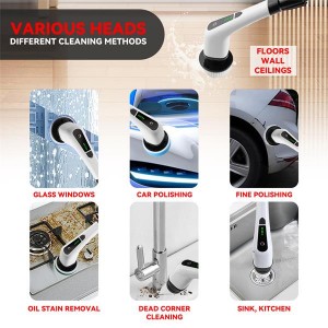 Cordless Electric Spin Scrubber Cleaning Brush with 7 Replaceable Brush Heads Dual Speeds, 3 Detachable Long Handle for Home Floor Kitchen Bathroom Tub-White