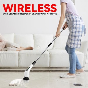 Cordless Electric Spin Scrubber Cleaning Brush with 7 Replaceable Brush Heads Dual Speeds, 3 Detachable Long Handle for Home Floor Kitchen Bathroom Tub-White