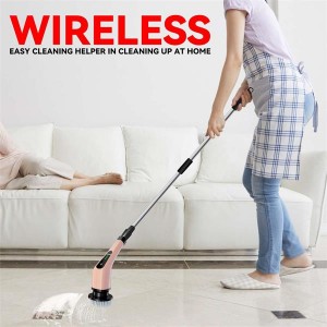 Cordless Electric Spin Scrubber Powerful Cleaning Brush with 7 Replaceable Brush Heads 2 Adjustable Speeds, 3 Size Handle for Home Floor Kitchen Bathroom Tub-Rose Golded