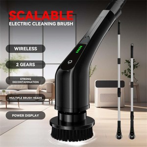 Cordless Electric Spin Scrubber Powerful Cleaning Brush with 7 Replaceable Brush Heads 2 Adjustable Speeds, 3 Size Handle for Home Floor Kitchen Bathroom Tub-Black