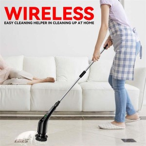 Cordless Electric Spin Scrubber Powerful Cleaning Brush with 7 Replaceable Brush Heads 2 Adjustable Speeds, 3 Size Handle for Home Floor Kitchen Bathroom Tub-Black